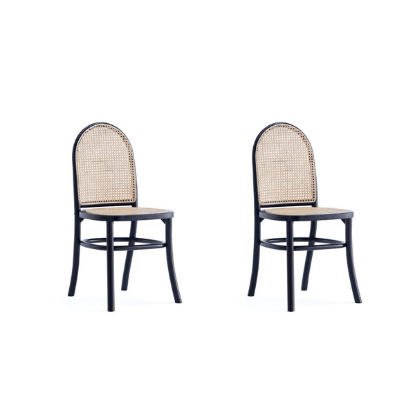 Manhattan Comfort Paragon Dining Chair 2.0 in Black and Cane, Set of 2 DCCA12-BK